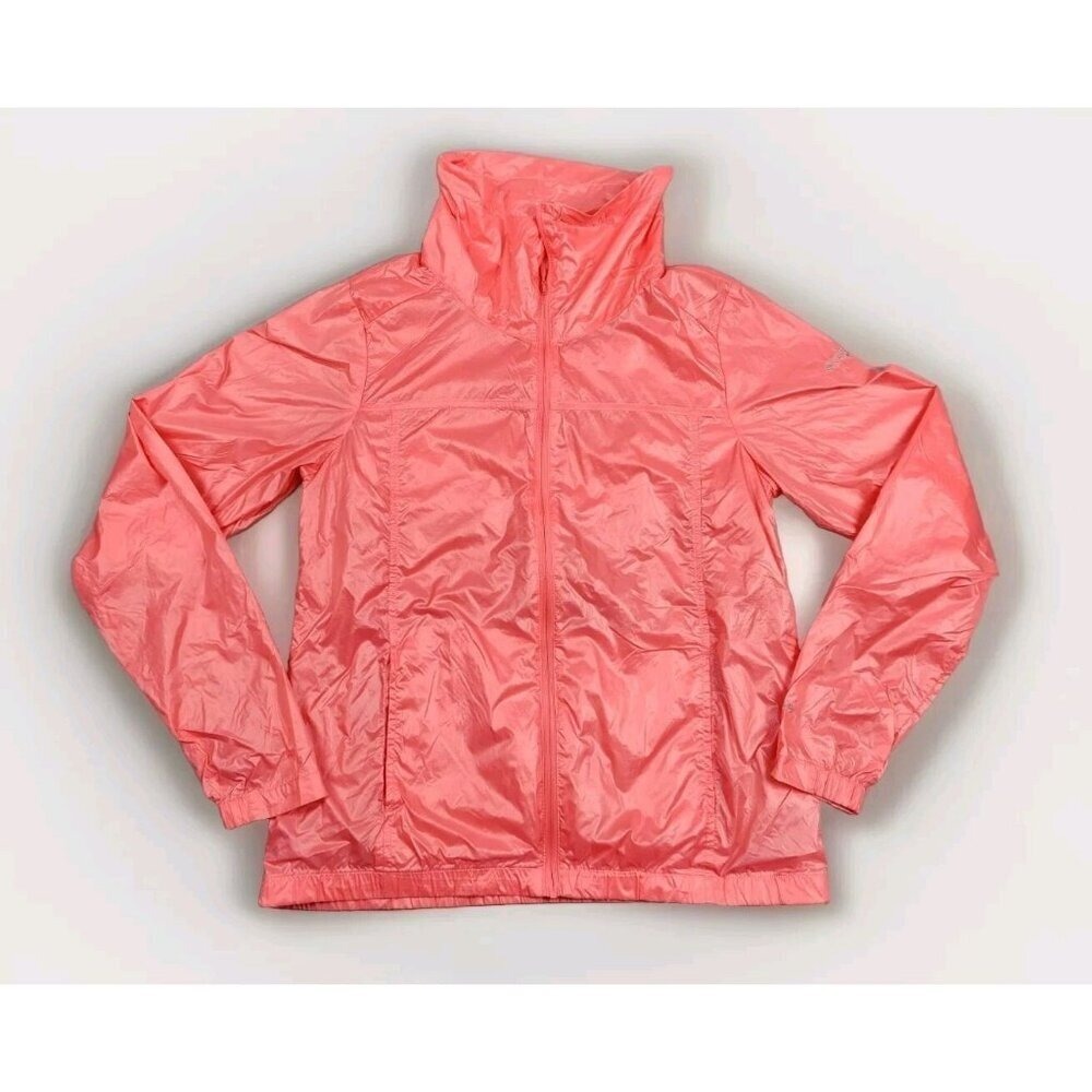 Columbia Womens Full Zip PFG Windbreaker Omni-Shield Jacket Cowl Neck‎ Sz M Pink